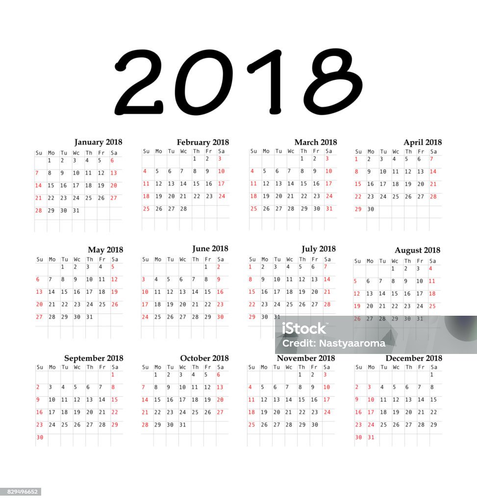 Kalender 2018 Jaar Eenvoudige Stijl Stockvectorkunst En Meer Beelden Van  2018 - 2018, April, Assistent - Istock