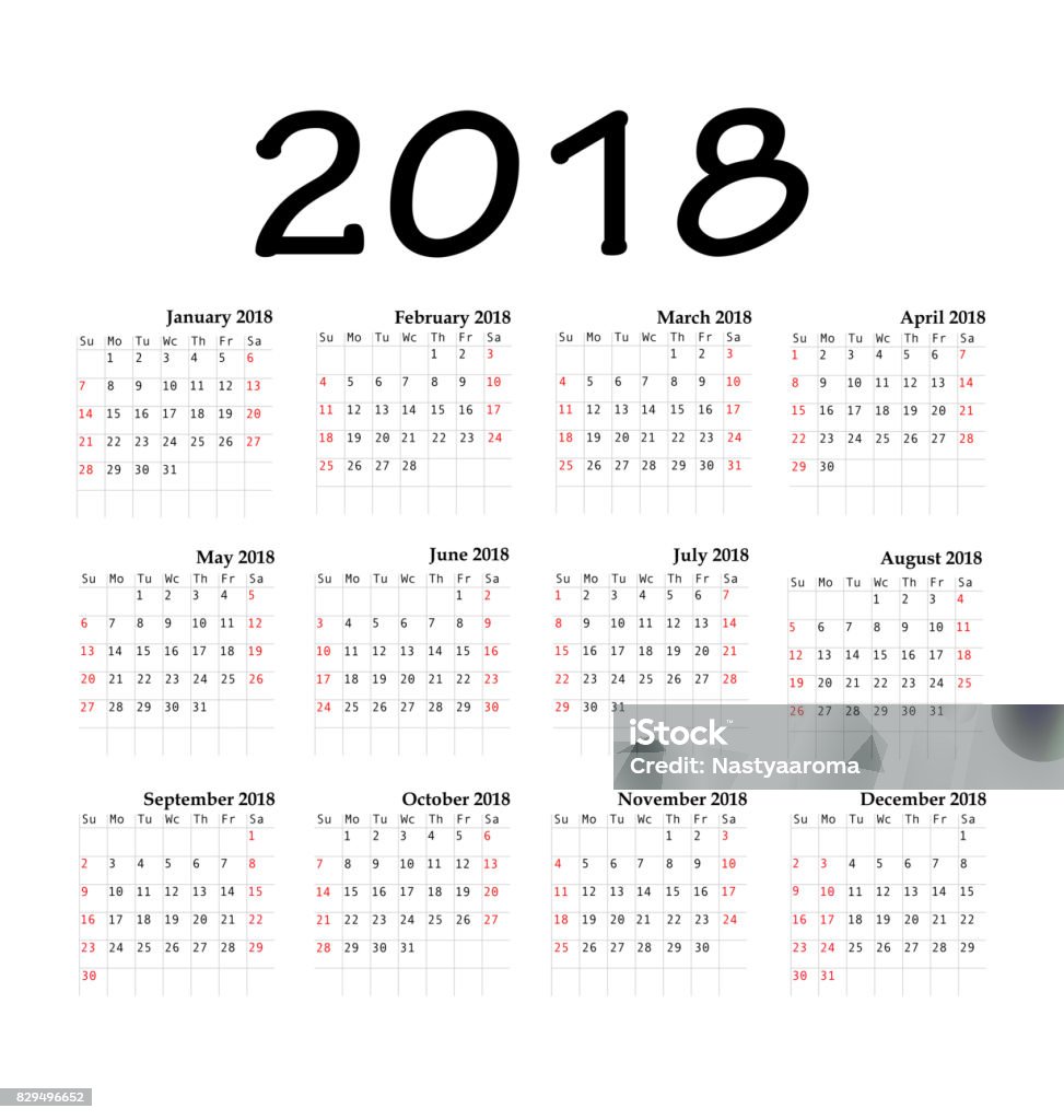 Kalender 2018 Jaar Eenvoudige Stijl Stockvectorkunst En Meer Beelden Van 2018 - 2018, April, Assistent - Istock