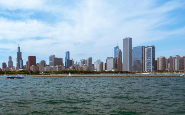 istock Chicago Downtown skyline view from a boat 829497908