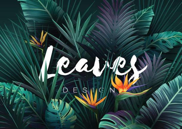 Bright tropical background with jungle plants. Exotic pattern with palm leaves Bright tropical background with jungle plants. Exotic pattern with palm leaves. Vector illustration tropical tree stock illustrations