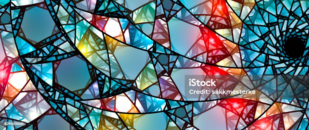 Colorful glowing stained glass Colorful glowing stained glass, computer generated abstract background, 8k widescreen, 3D rendering Stained Glass Stock Photo