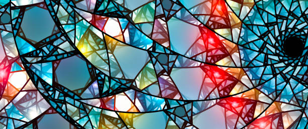 Colorful glowing stained glass Colorful glowing stained glass, computer generated abstract background, 8k widescreen, 3D rendering decorated window stock pictures, royalty-free photos & images