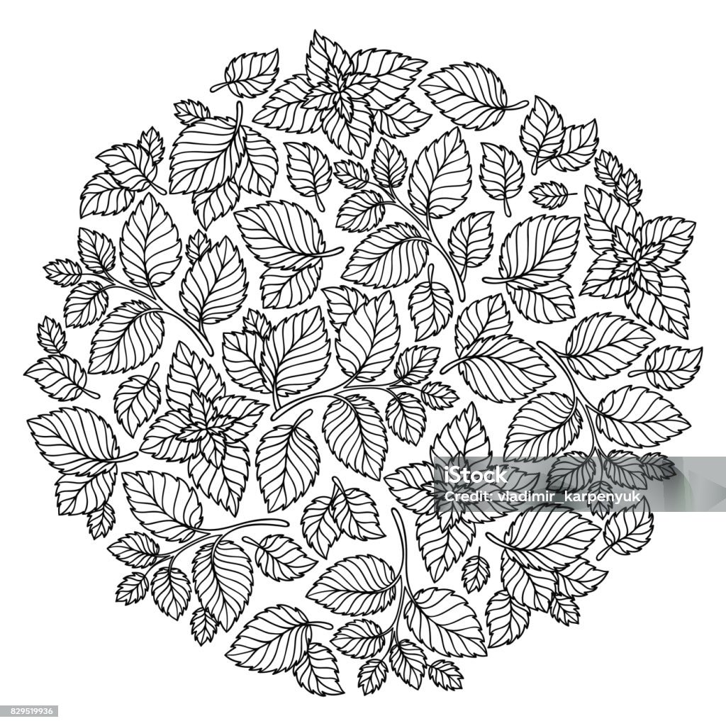 Pattern for coloring book. Leaves. Pattern for coloring book. Leaves. Ethnic, floral, retro, doodle, tribal design element. Black and white background. Round  patterns. Leaf stock vector