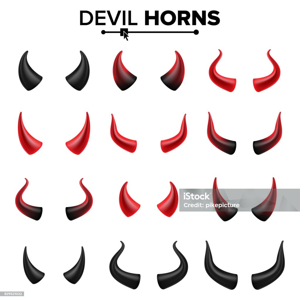 Devil Horns Set Vector. Good For Halloween Party. Satan Horns Symbol Isolated Illustration Devil Horns Vector. Demon Or Satan Horns Symbol, Sign, Icon. Isolated Devil stock vector