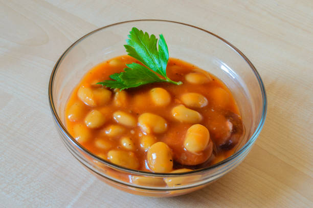 istock Baked beans in tomato sauce on the table. 829526952