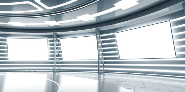 istock Abstract futuristic interior with glowing panels 829528268