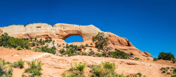 Located outside of Moab, Utah is a natural bridge that has formed through the act of wind and water erosion, causing a beautiful archway.