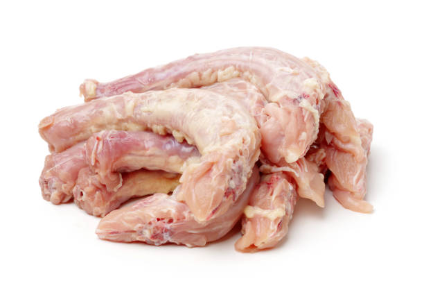 istock Raw chicken neck，Chicken meat macro isolated on white background 829536084