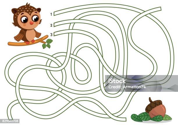Owl Maze Game Stock Illustration - Download Image Now - Maze, Leisure Games, Child