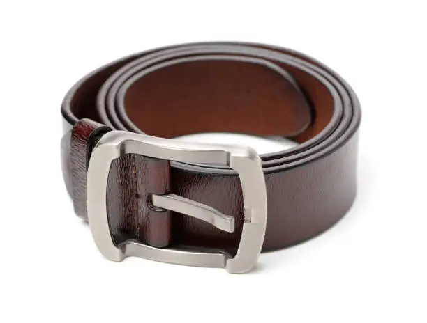 Photo of Brown leather belt  on white background