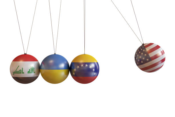 Iraq, Ukraine, Venezuela, Usa Countries Pendulum ( 3d render )