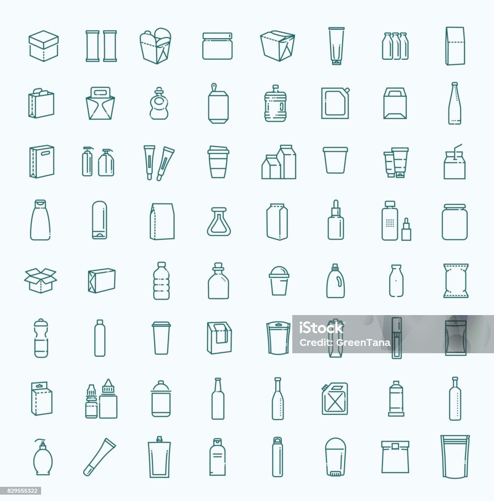 Bottle, packaging collection - vector Packaging, icons set. For packaging products and materials, vector line illustration. Packaging stock vector