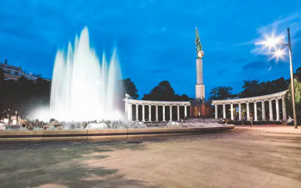 Photo of Heroes monument of the Red Army in Vienna at night