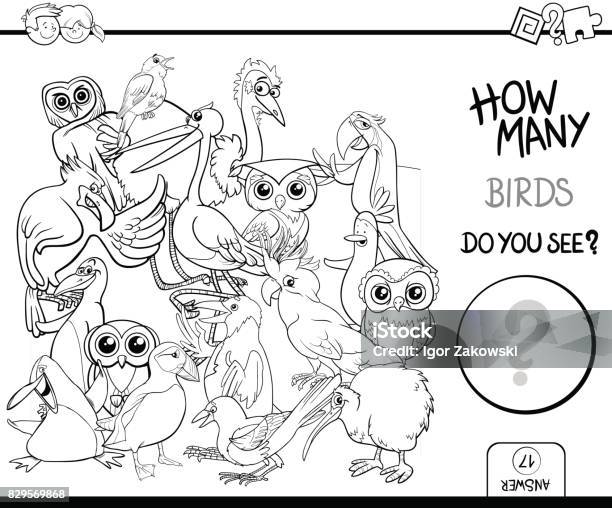 Counting Birds Coloring Page Activity Stock Illustration - Download Image Now - Drawing - Activity, Drawing - Art Product, Stork