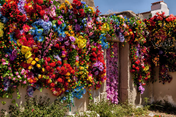 istock colorful fake flowers on a wall 829570440