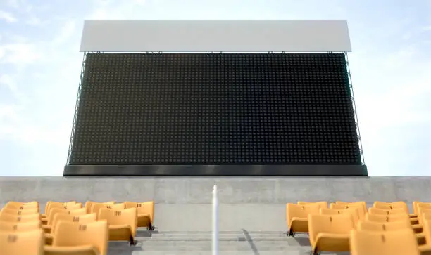A blank stadium big screen above the stands in the day time - 3D render