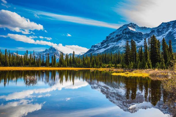 istock Snow-covered mountains are reflected in the lake 829582922