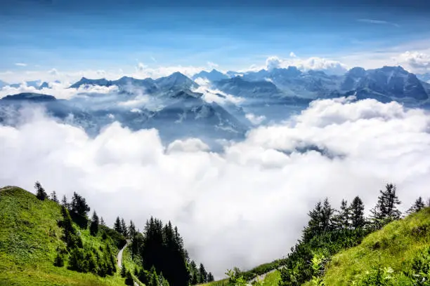 View of the Swiss Alps from Mount Stanserhorn in Lucerne