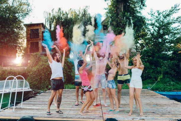 istock Friends On Summer Party With Holi Colors 829599222