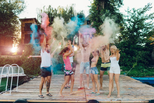 istock Friends On Summer Party With Holi Colors 829599478