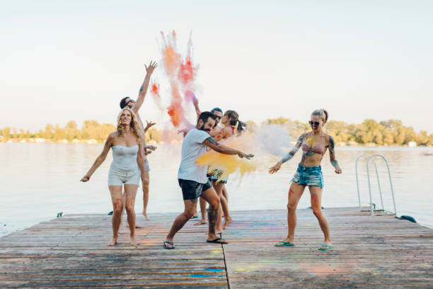 istock Friends On Summer Party With Holi Colors 829601826