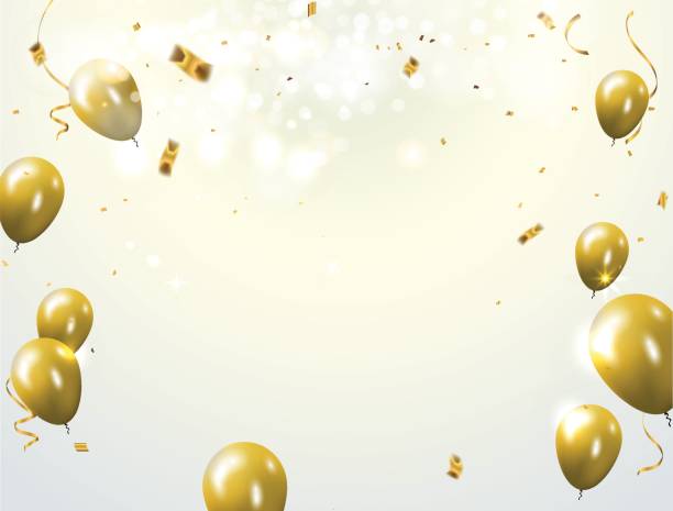 Celebration Party Banner With Golden Balloons And Serpentine Greeting  Invitation Card Or Flyer Stock Illustration - Download Image Now - iStock