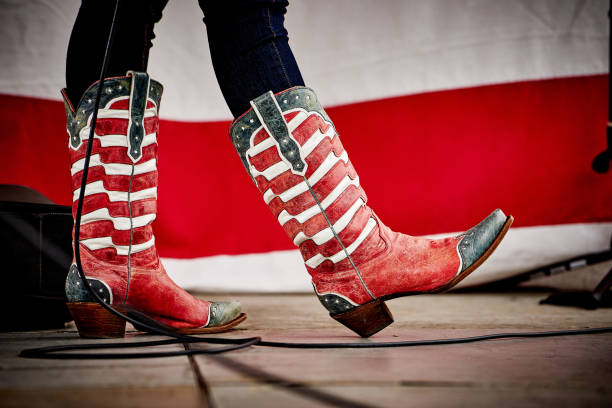 Patiotic cowboy boots Patriotic Cowboy boots in Nashville usa flag shoes stock pictures, royalty-free photos & images