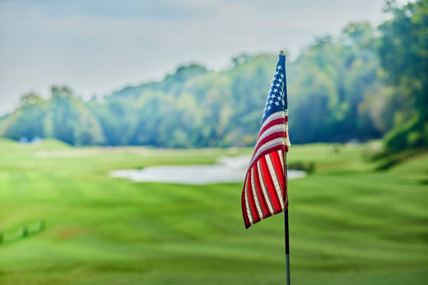 高爾夫國旗美國國旗 - 美國 圖片 個照片及圖片檔