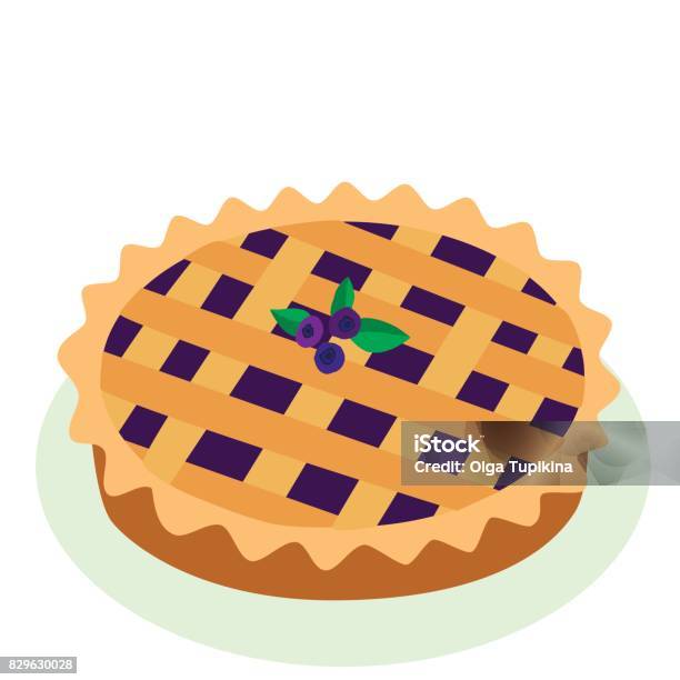 Comic Style Hot Freshly Baked Blueberry Fruit Pie Cartoon Vec Stock Illustration - Download Image Now
