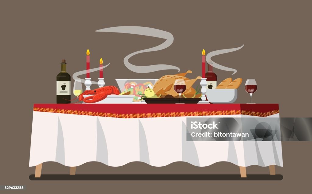 Mesa de jantar de família Natal, ilustração vetorial - Vetor de Natal royalty-free