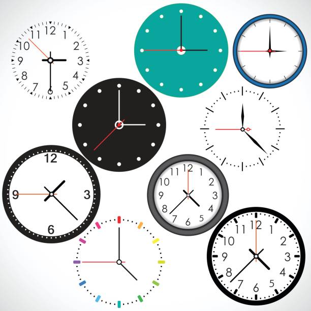 ilustrações, clipart, desenhos animados e ícones de conjunto de ícones do tempo - minute hand number 8 clock number 7