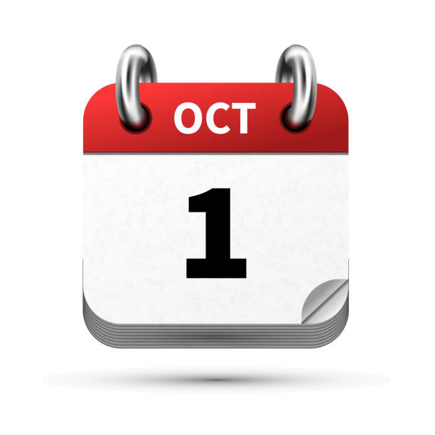 istock Bright realistic icon of calendar with 1st october date isolated on white 829667222