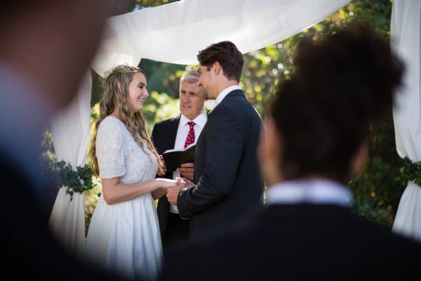 istock Minister giving speech to bride and groom 829669834