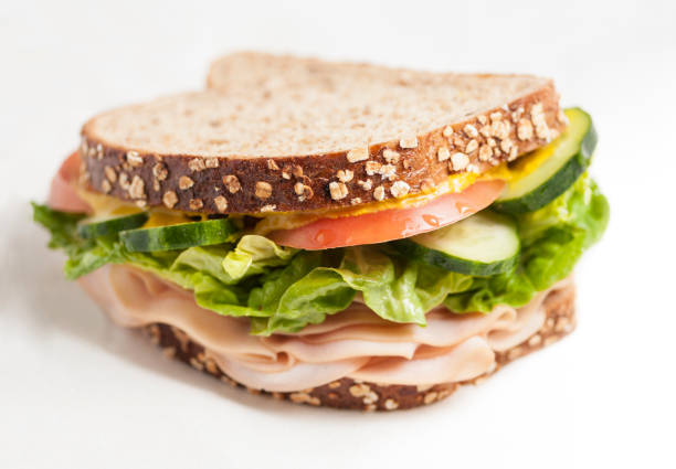 panino tacchino isolato - sandwich turkey cold cuts snack foto e immagini stock