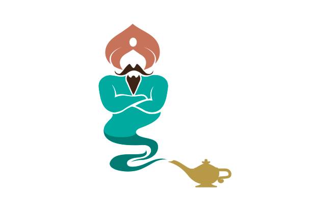 ilustrações de stock, clip art, desenhos animados e ícones de creative blue genie lamp design symbol - magic lamp genie lamp smoke