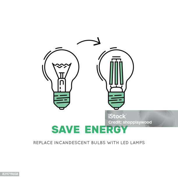 Vector Led Energy Saving Lamp Stock Illustration - Download Image Now - LED Light, Light Bulb, Drawing - Art Product