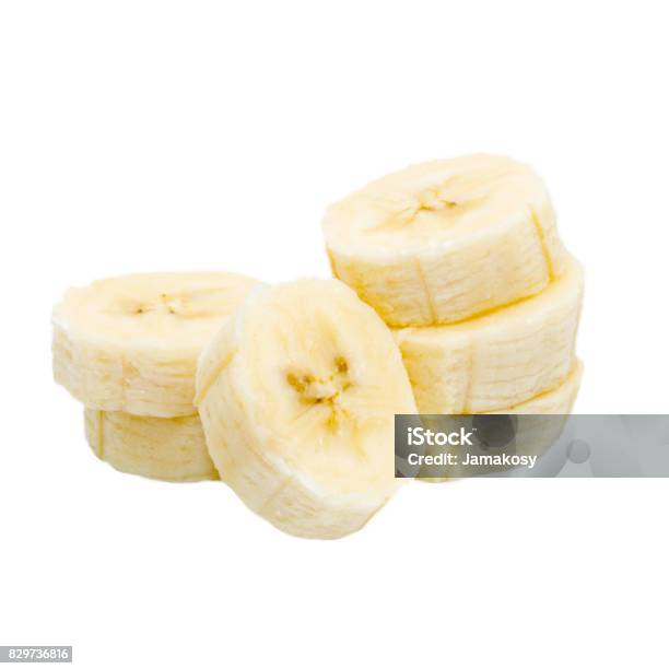 Banana Slice Isolated On White Background Stock Photo - Download Image Now - Banana, Slice of Food, Chopped Food