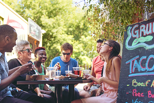 People having lunch in the city