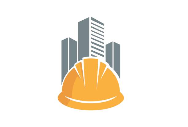 ilustraciones, imágenes clip art, dibujos animados e iconos de stock de símbolo de diseño creativo constructor arquitectura construcción - hard hat