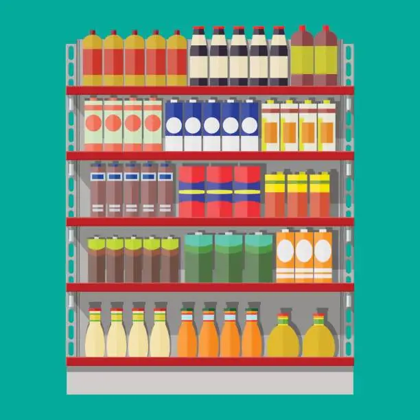 Vector illustration of Supermarket shelves with groceries.