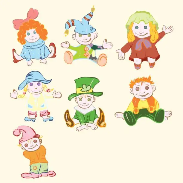 Vector illustration of Children's drawing of children in costumes