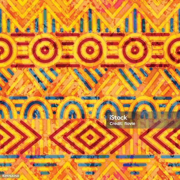 Seamless Ethnic Pattern Orange And Blue Colors Stock Illustration - Download Image Now - Backgrounds, Art, Cultures