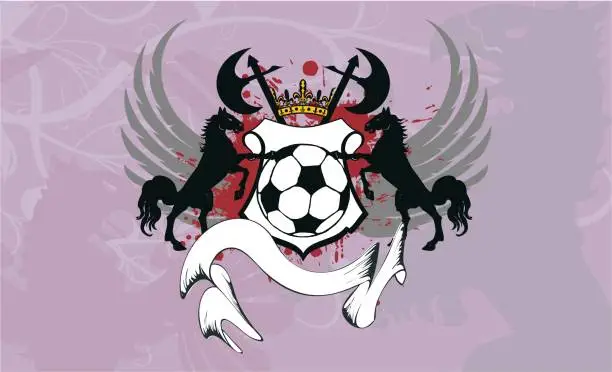 Vector illustration of herladic crest horses shield futbol soccer background