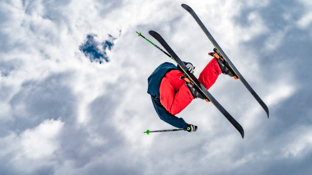 istock Male skier in mid air 829762382