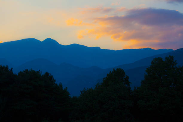 istock Sunset in Pyrenees, with high volume of dust in the sky 829764904
