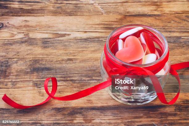 Jelly Candy Shape Heart In Glass Jar Stock Photo - Download Image Now - Backgrounds, Birthday, Birthday Present