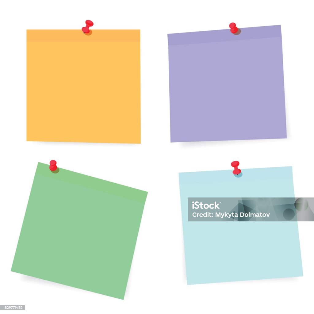 Color Pin Color Paper Design Set Of Color Paper Sheets With Pins Isolated On Background Stock ...