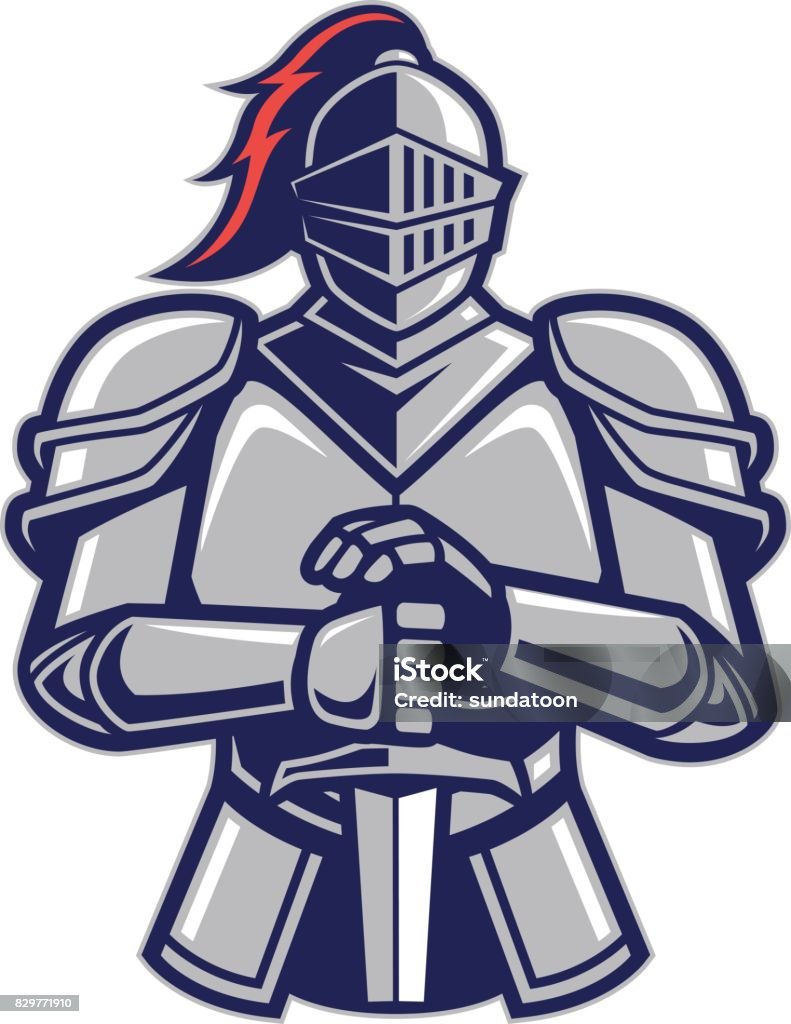 Warrior knight mascot Clipart picture of a warrior knight cartoon mascot logo character Knight - Person stock vector