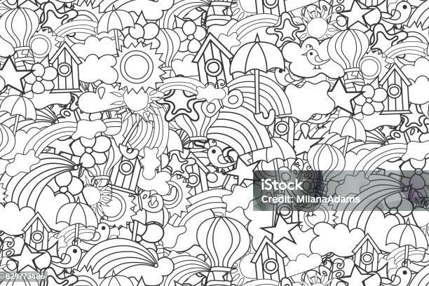 Summer Cartoon Doodle Background Design Stock Illustration - Download Image Now - Advertisement, Art, Banner - Sign