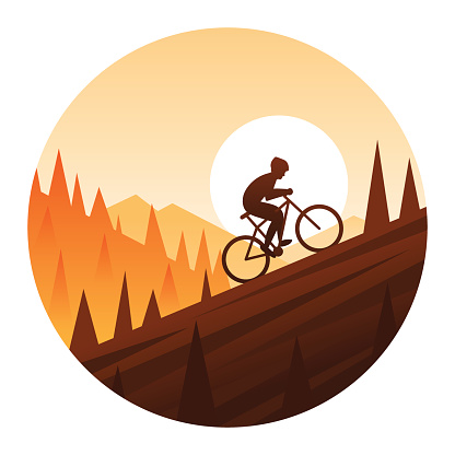 Mountain Bike Climbing Round Icon